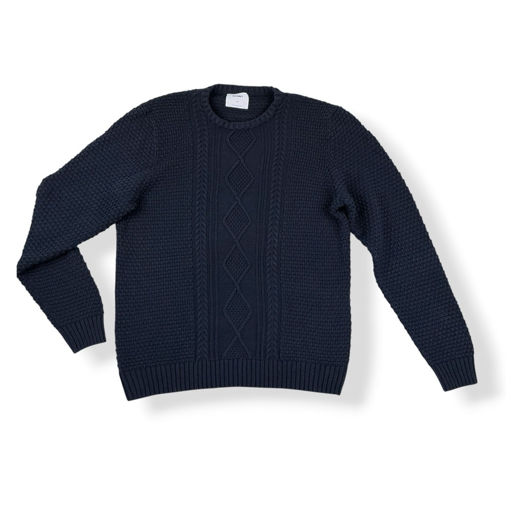 Old Navy Sweater Men XL Blue Long Sleeve Chunky Fishermen Crewneck Cableknit
